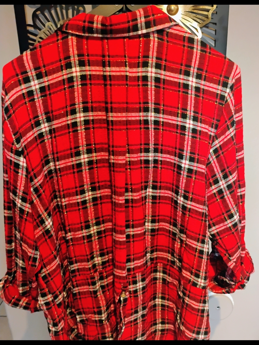 intro. Size 3X Red & Black Plaid Button-Up Shirt With Roll Tab Sleeves. NWT - Picture 3 of 11